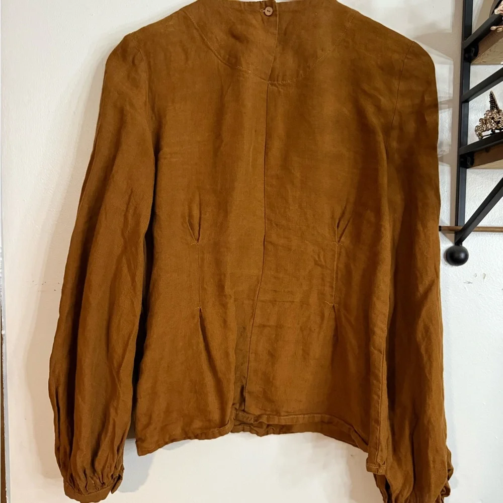 Son de Flor | Warm Brown Long Sleeve Women's Top | 100% Linen - Picture 2 of 11